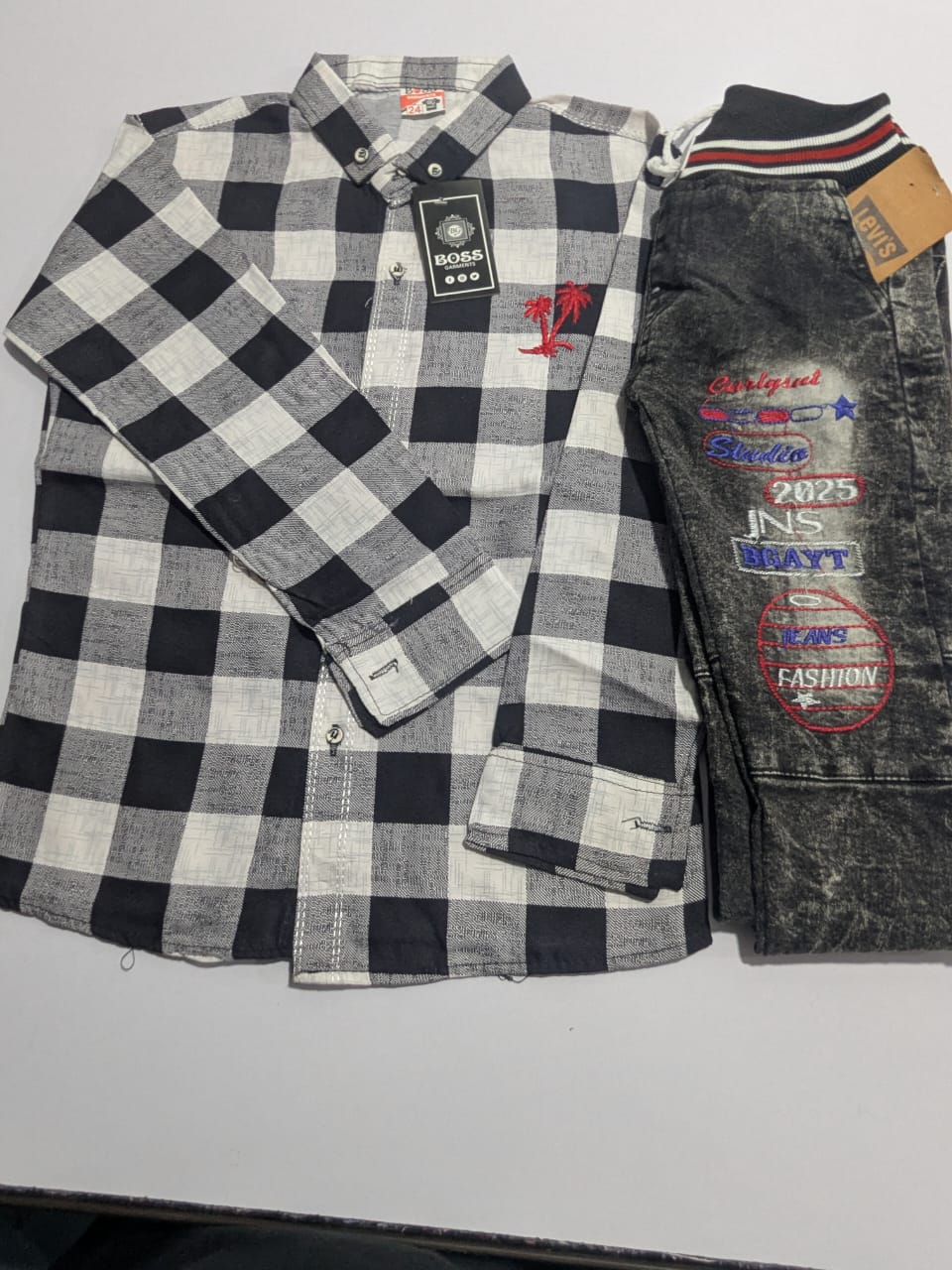 Black Jeans and White-Black Check Shirt
