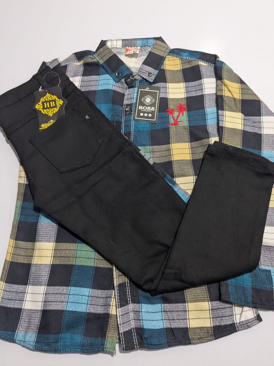 Black Pant and Colorful Check Shirt