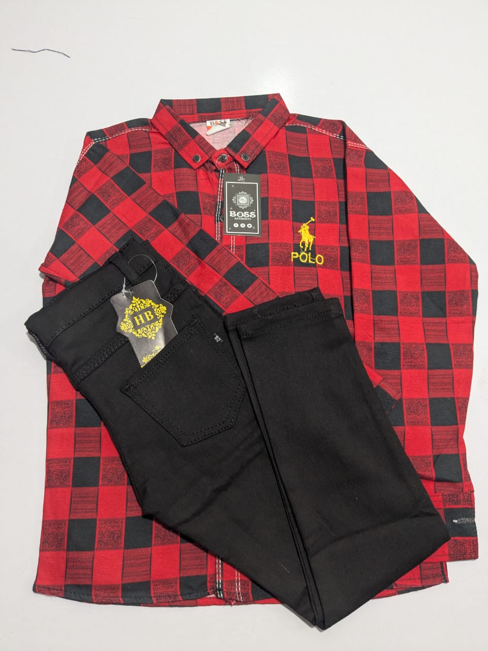 Black Pant and Red-Black Check Shirt