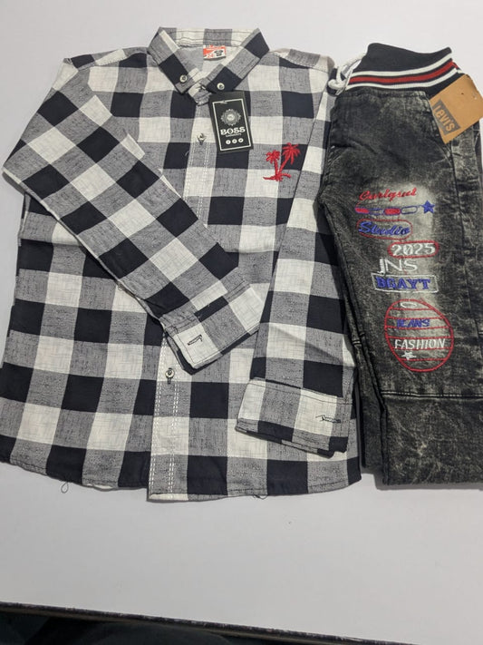 Black Jeans and White-Black Check Shirt