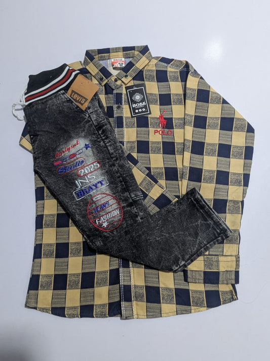 Black Jeans and Yellow-Blue Check Shirt