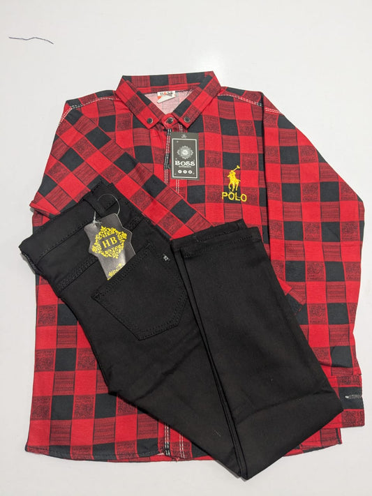 Black Pant and Red-Black Check Shirt