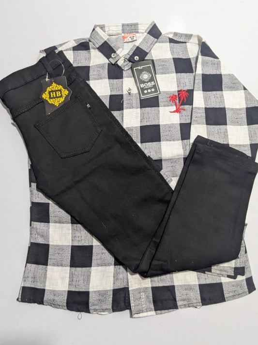 Black Pant and White-Black Check Shirt
